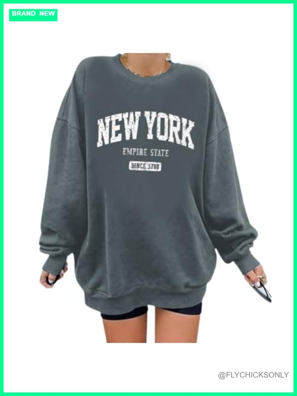 Oversized New York Sweatshirt Cotton Blend Loose Fit Crewneck Pullover Women